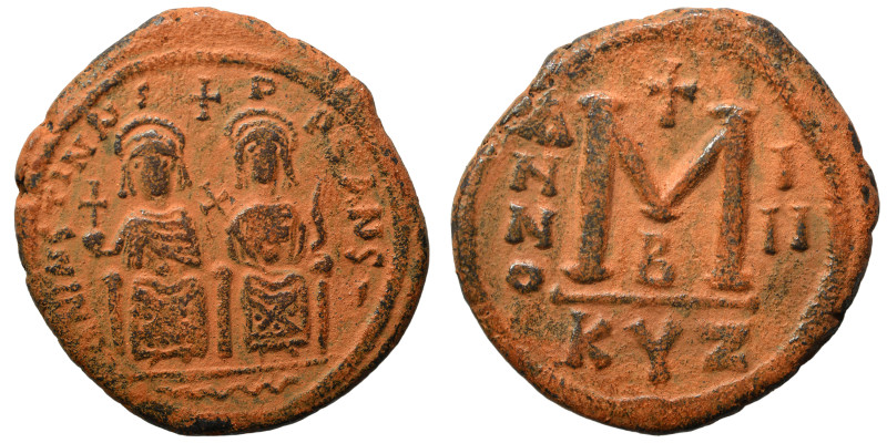 Justin II, with Sophia, 565-578. Follis (bronze, 14.63 g, 31 mm), Cyzicus. Justi...