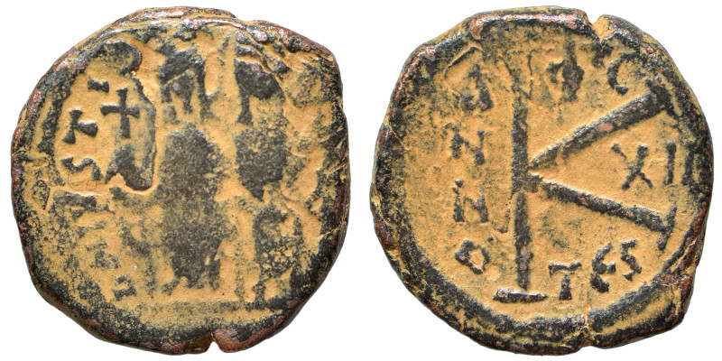 Justin II, with Sophia, 565-578 Half Follis (bronze, 5.07 g, 21 mm), Thessalonic...