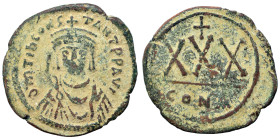 Tiberius II Constantine, 578-582. 3/4 Follis or 30 Nummi (bronze, 10.55 g, 33 mm), Constantinople. dm TIЬ CONS-TANT P P AVI Crowned, draped and cuiras...