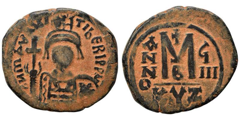 Maurice Tiberius. 582-602. Follis (bronze, 11.11 g, 30 mm), Cyzicus. Crowned and...