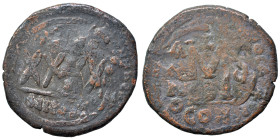 Phocas, 602-610. Follis (bronze, 10.68 g, 30 mm), Nikomedia, struck on earlier follis . Nearly very fine.