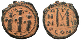 Heraclius, with Martina and Heraclius Constantine. 610-641. Follis (bronze, 8.84 g, 27 mm), Constantinople. Heraclius, in center, flanked by Martina, ...