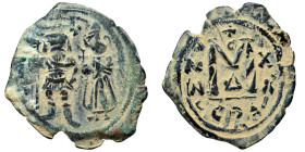 Heraclius, with Heraclius Constantine. 610-641. Follis (bronze, 11.40 g, 34 mm), Constantinople. Heraclius and Heraclius Constantine standing facing, ...
