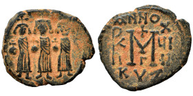 Heraclius, with Martina and Heraclius Constantine, 610-641. Follis (bronze, 5.09 g, 21 mm), Cyzicus. Heraclius between Martina, on left, and Heraclius...