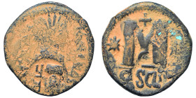 Heraclius , 610-641. Follis (?) (bronze, 14.65 g, 32 mm), Syracuse. Countermark: crowned half-length bust of Heraclius facing, wearing paludamentum an...