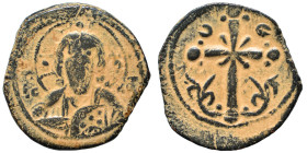 Nicephorus III Botaniates, 1078-1081. Follis (bronze, 5.15 g, 23 mm). Bust of Christ, nimbate, facing. Rev. Latin cross with floral ornaments. SB 1889...