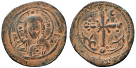 Nicephorus III Botaniates, 1078-1081. Follis (bronze, 5.26 g, 25 mm). Bust of Christ, nimbate, facing. Rev. Latin cross with floral ornaments. SB 1889...