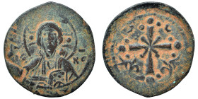 Nicephorus III Botaniates, 1078-1081. Follis (bronze, 5.01 g, 24 mm). Bust of Christ, nimbate, facing. Rev. Latin cross with floral ornaments. SB 1889...