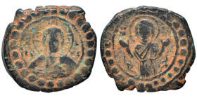 Anonymous Folles. temp. Alexius I, 1081-1118. Class K, Follis (bronze, 6.29 g, 23 mm), Constantinople. Facing bust of Christ Pantocrator. Rev. Facing ...