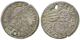 AUSTRIA. Holy Roman Empire. Habsburg. Leopold I, 1658-1705. 3 Kreuzer (silver, 1.39 g, 21 mm). Holed, nearly very fine.