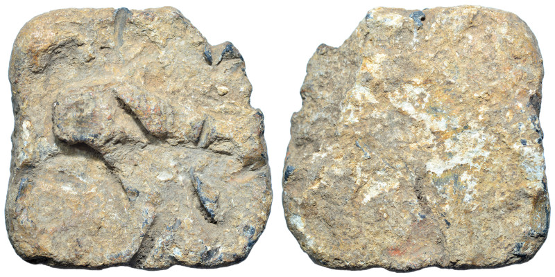 MYSIA. Cyzicus. Weight (lead, 201 g, 55x55 mm). Dolphin. Rev. Blank. Tekin p. 72...