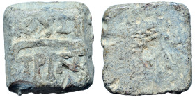 MYSIA. Cyzicus. 1st century BC–2nd century AD. Tristateron weight (60 g, 31x31 mm). KYZI / TΡΙΣΤ Torch. Rev. Blank. Tekin p. 75, #48. From the collect...