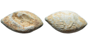 Sling bullet, 4th-1st centuries BC. (lead, 36.52 g, 32x17 mm). EYBOYΛIΔAΣ Torch or fork (?). Peter Weiss, Niels Draskowsk 16. From the collection of R...