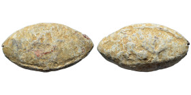 Sling bullet, 4th-1st centuries BC. (lead, 38.63 g, 33x18 mm). ΛY (ΣIMAXOY) - Monogram. Manov&Torbov 16.
"Sling bullet # 16 is with an abbreviated na...