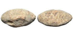 GREEK. Uncertain region. Sling bullet, 4th-1st centuries BC. (lead, 26.31 g, 30x16 mm). Scorpion. Rev. KAΛA. Metodi Manov, Nartsis Torbov: Lead Sling ...