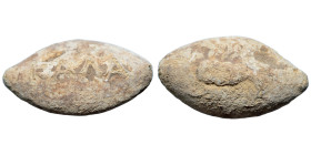 GREEK. Uncertain region. Sling bullet, 4th-1st centuries BC. (lead, 28.88 g, 32x17 mm). Scorpion. Rev. KAΛA. Metodi Manov, Nartsis Torbov: Lead Sling ...