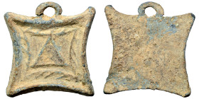UNCERTAIN EAST. Weight of 4 Drachms (lead, 16.44 g, 35x31 mm), Levantine region, circa 2nd century BC to 2nd century AD. Large Δ within linear square....