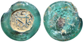 BYZANTINE. Circa 5-7th century. Weight of 1 Solidus (glass, 4.41 g, 25 mm). Monogram. Rev. Blank.