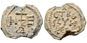 Byzantine seal (lead, 11.44 g, 26 mm). Nearly very fine.