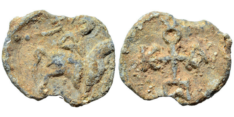 Byzantine seal (lead, 4.80 g, 20 mm). Nearly very fine.