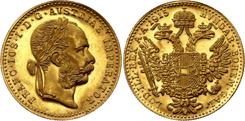 Austria 1 Dukat 1915

KM# 2267, N# 26247; Gold (.986) 3.49 g.; Franz Joseph I;...