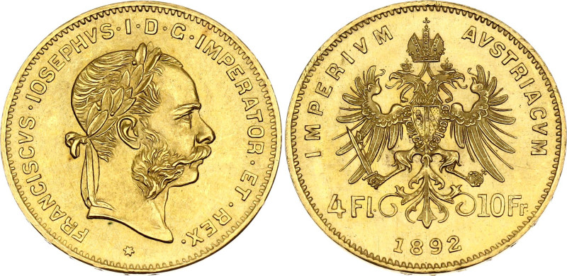 Austria 4 Florin / 10 Francs 1892 Restrike

KM# 2260, Fr# 503R, N# 23664; Gold...