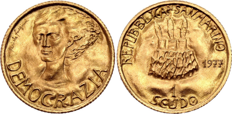 San Marino 1 Scudo 1977

KM# 73, N# 61576; Gold (.917) 3.00 g.; Democracy; Min...