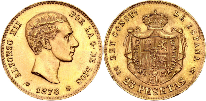 Spain 25 Pesetas 1876 (*1962) DEM

KM# 673, N# 14830; Gold (.900) 8.06 g.; Alf...