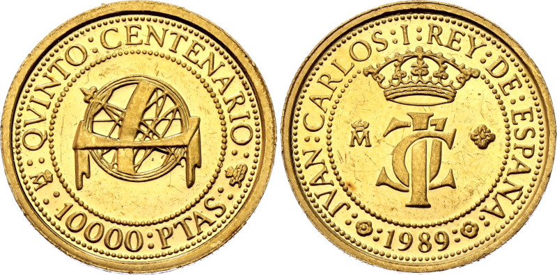 Spain 10000 Pesetas 1989 M

KM# 842, N# 102077; Gold (.999) 3.37 g., Proof; Ju...