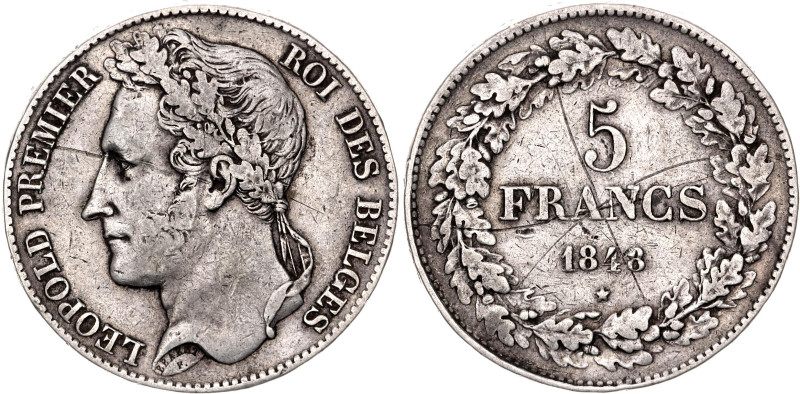 Belgium 5 Francs 1848

KM# 3, Morin# 14, N# 255; Position A; Silver 24.52 g.; ...