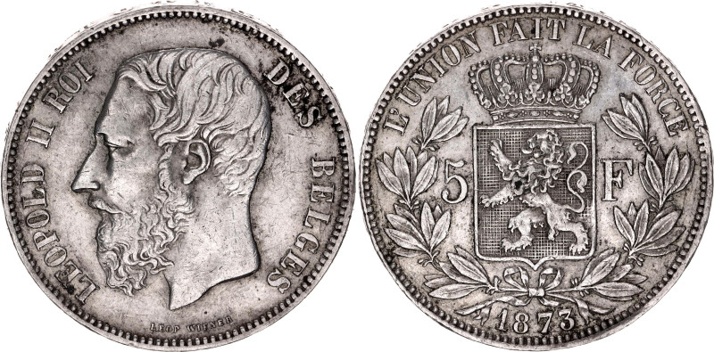 Belgium 5 Francs 1873

KM# 24, LA# BFM-127, N# 276; Silver 25.02 g.; Leopold I...