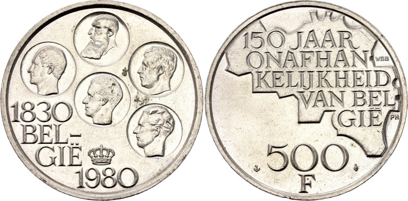 Belgium 500 Francs 1980

KM# 162, LA# BFM-215, N# 7145; Dutch text; Silver 25....