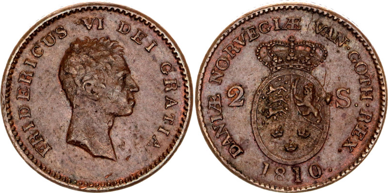 Denmark 2 Skilling 1810

KM# 670, N# 40308; Type: Broken neck-cut; Copper; Fre...