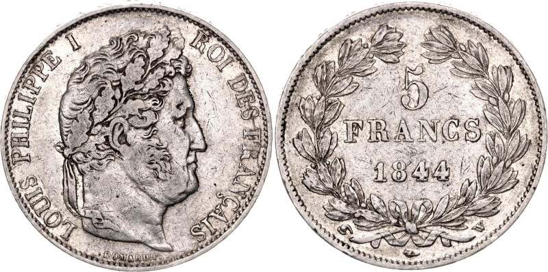 France 5 Francs 1844 W

KM# 749.13, F# 325/5, N# 196469; Silver 24.85 g.; Loui...