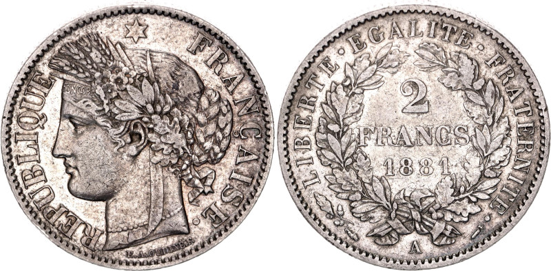 France 2 Francs 1881 A

KM# 817.1; Silver 9.97 g.; Paris Mint; XF+; Mint luste...