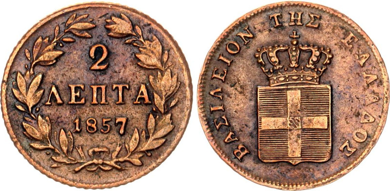 Greece 2 Lepta 1857

KM# 31, N# 84931; Copper; Otto; AUNC/UNC, worn die