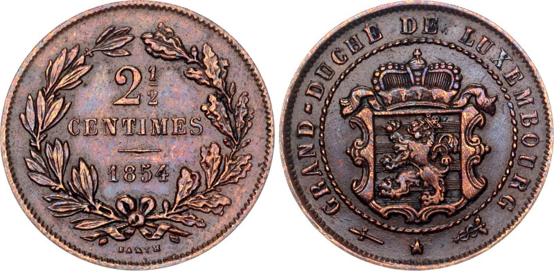 Luxembourg 2-1/2 Centimes 1854

KM# 21, N# 6938; Type: with accent on E in "DU...