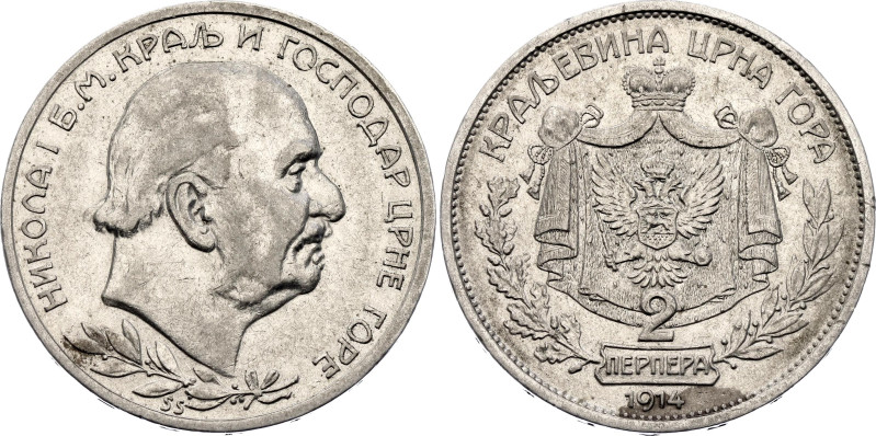 Montenegro 2 Perpera 1914

KM# 20, N# 27589; Silver; Nicholas I; XF