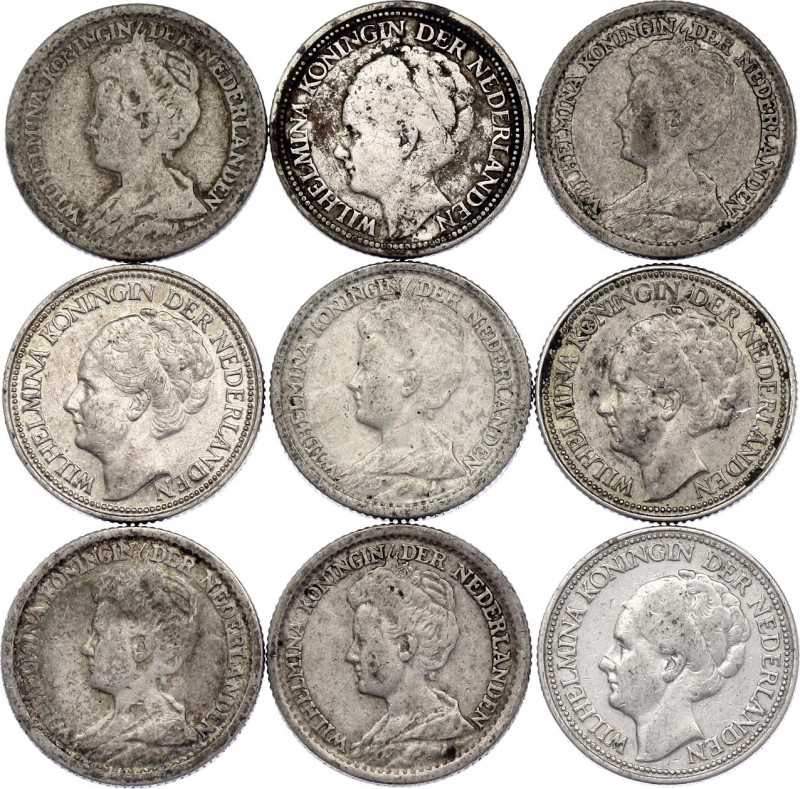 Netherlands 9 x 25 Cents 1913 - 1940

KM# 146, 164; Silver., Total weight: 31....