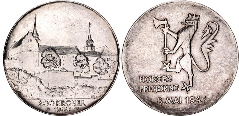 Norway 200 Kroner 1980

KM# 425, N# 39520; Silver 26.94 g.; Olav V; 35th Anniv...