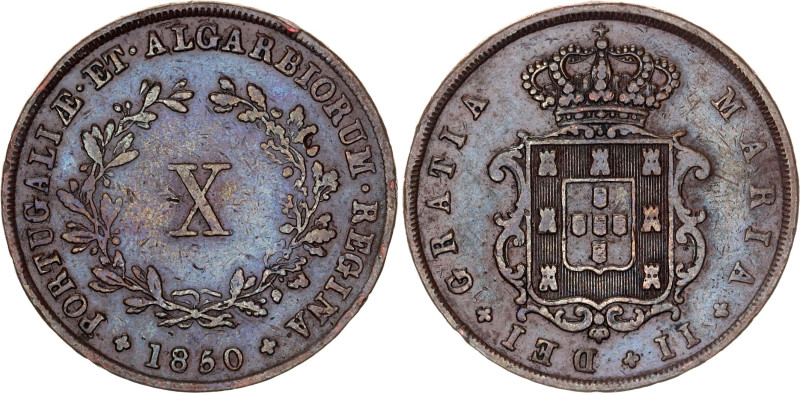 Portugal 10 Reis 1850

KM# 481, Gomes# M2 33,09, N# 7123; Copper; Maria II; Li...