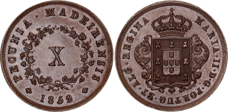 Portugal 10 Reis 1852

KM# 481, Gomes# M2 33,11, N# 7123; Copper; Maria II; Li...