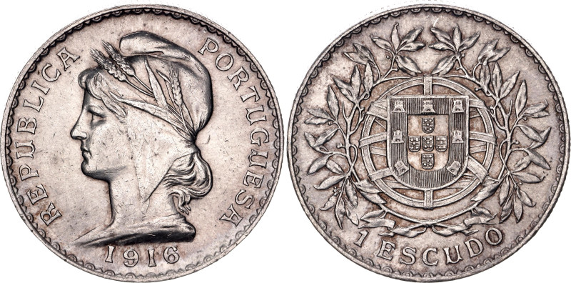 Portugal 1 Escudo 1916

KM# 564, Gomes# R 23,02, N# 11152; Silver 24.80 g.; Li...