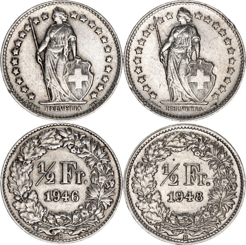 Switzerland 2 x 1/2 Franc 1946 - 1948 B

KM# 23, Schön# 27, N# 180; Silver., T...