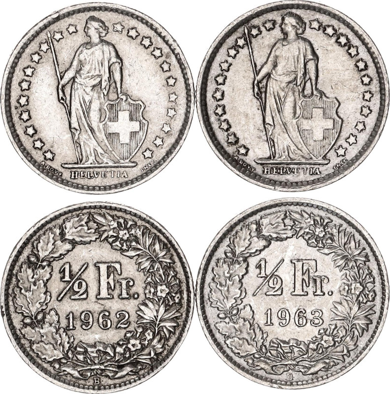 Switzerland 2 x 1/2 Franc 1962 - 1963 B

KM# 23, Schön# 27, N# 180; Silver., T...