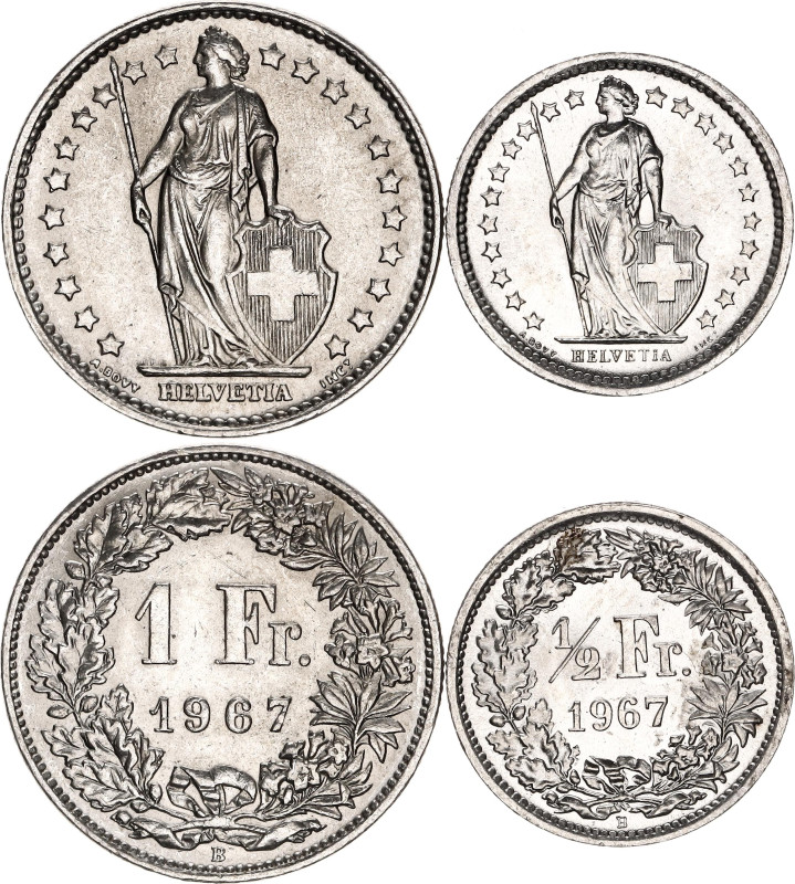 Switzerland 1/2 - 1 Franc 1967 B

KM# 23, 24; Silver., Total weight: 7.51 g.; ...