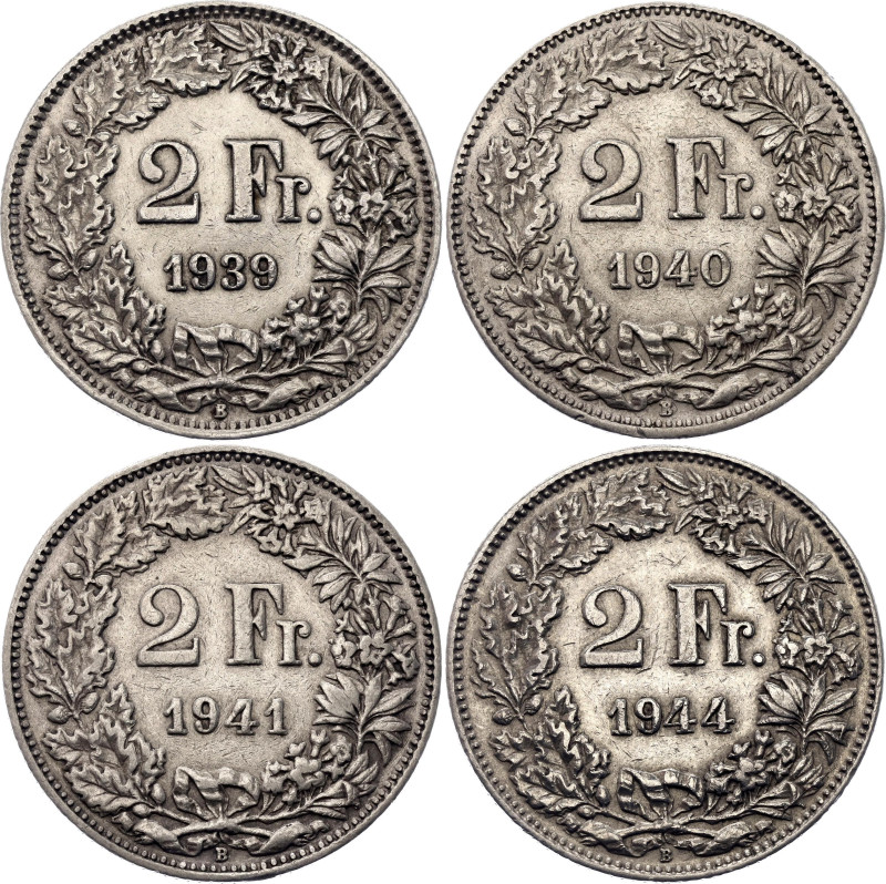 Switzerland 4 x 2 Francs 1939 - 1944 B

KM# 21, Schön# 29, N# 188; Silver., To...