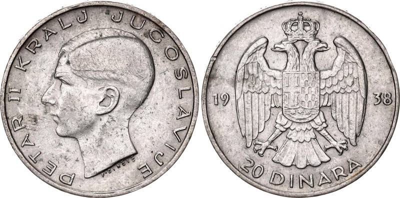 Yugoslavia 20 Dinara 1938

KM# 23, Schön# 18, N# 7471; Silver 9.02 g.; Peter I...