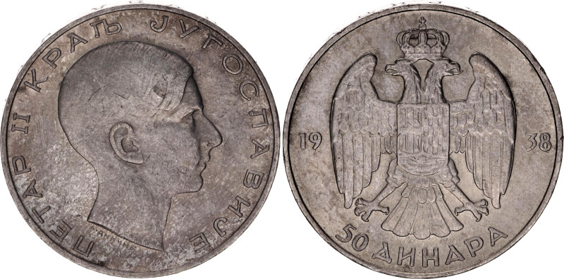 Yugoslavia 50 Dinara 1938

KM# 24, N# 7472; Silver 15.04 g.; Peter II; XF-/XF