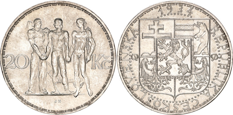 Czechoslovakia 20 Korun 1934

KM# 17, N# 12629; Silver 12 .00 g.; UNC with ful...